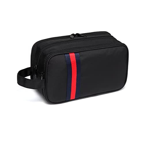 Toiletry Bag, VASCHY Unisex Water Resistant Wash Bag with Three Separate Zipped Compartments Travel Toiletry Bag Cosmetic Bag Portable Shaving Bag Makeup Organizer, Black