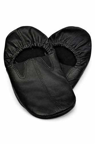 Genuine Sheepskin Leather Slip-On Socks for Men & Women – Fleece Lined House Socks, Soft Indoor Slippers for Yoga, Dance, Camping, Fishing & Travel (UK, Alpha, M,Black)