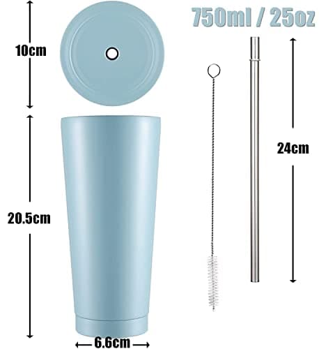 LATERN Iced Coffee Tumbler with Lid and Straw, 750ml Insulated Stainless Steel Cup Double Wall Vacuum Travel Coffee Mug Reusable Water Cup Keeps Drinks Cold & Hot (Sky Blue, 1Pcs) — view 4