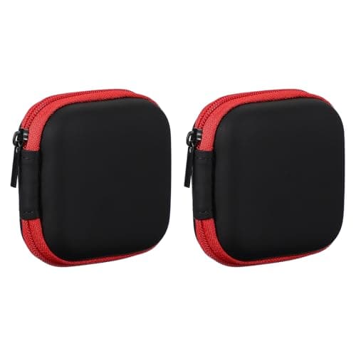 sourcing map Earphone Case EVA Hard Shell Zipper Bags 75x35x75mm Red 2Pcs