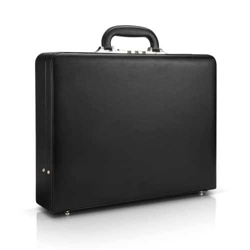 HAESTUS Leather Briefcase for Men with Combination Lock, Classic Hard Shell Attache Case in Black, Fits 16 Inch Laptop