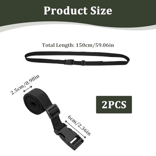 2 Pack Luggage Suitcase Straps 1.5m, Adjustable Utility Webbing Strap with Quick Release Buckle, Heavy Duty for Backpacking, Camping, Hiking, Sleeping Bag Compression, Suitcases & Gear – Black — view 2