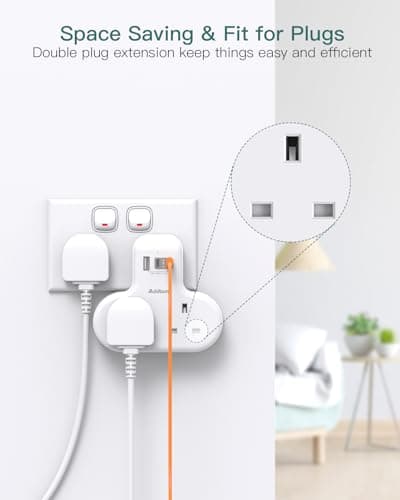 Addtam Double Plug Extension with 3 USB (2 USB-C), 2 Way Multi Plug Adaptor — view 6