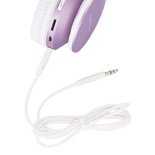 PowerLocus Wireless Bluetooth Over-Ear Stereo Foldable Headphones, Wired Headsets Noise Cancelling with Built-in Microphone for iPhone, Samsung, LG, iPad (White/Purple) — view 6