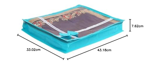 KANUSHI® Set Of 6 Pc Flower Design Transparent Saree Cover/Bag with Stainless Steel Zip Lock Combo(Large) (Light Green) — view 6