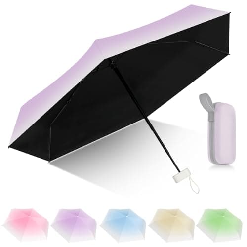 Aolso Mini Umbrella with UPF50+ Protection, 6 Ribs Windproof Strong Travel Umbrella,UV Umbrellas with Capsule Case,Compact Folding Umbrellas for Men Women-Gradient Purple — view 3