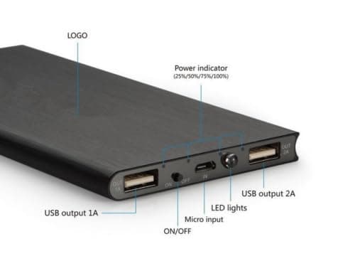 Power Bank 10000 mAh Slim Portable Charging Powerbank Battery with Flashlight 2 USB Ports Output USB-C and Micro USB Input (Gold, Qty - 3) — view 5