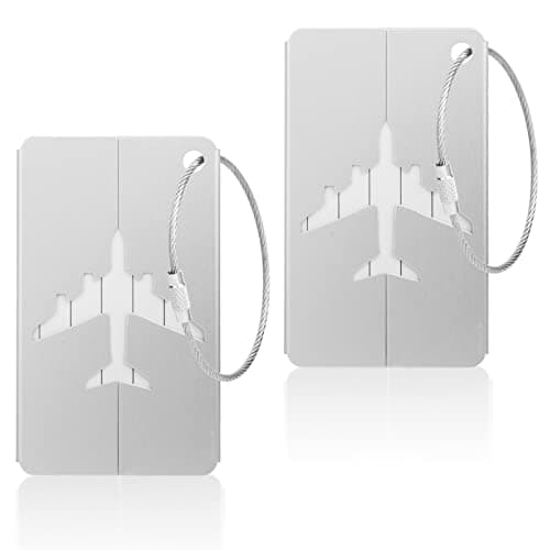 Vicloon Luggage Tag, 2 Pcs Luggage Labels Travel Suitcases Aluminium Tags, Aluminum Luggage Tag with Name ID Card for Luggage Baggage Identity ID Labels(Silver)