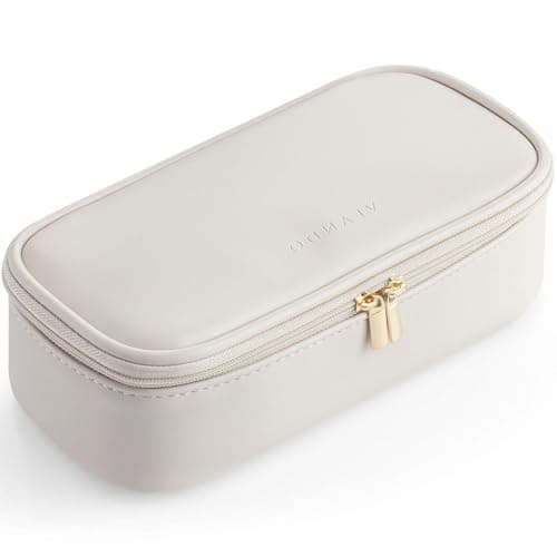Cosmetic Bags with Brush Compartment,Large Capacity Samll Makeup Bag,Travel Essentials for Women,White