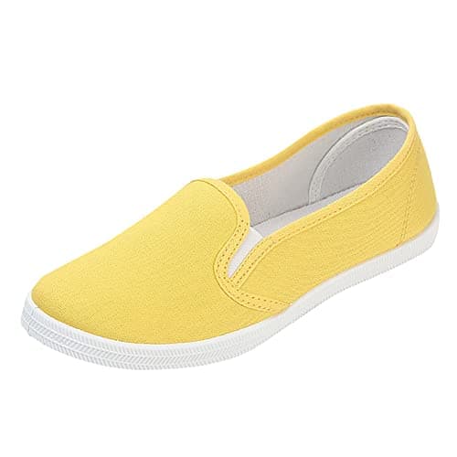 Slip On Canvas Flat Shoes Women Wide Fit Pumps (Yellow 5.5UK)