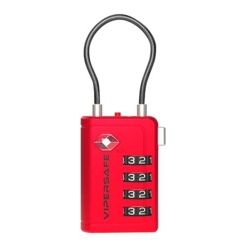 Vipersafe New TSA008, TSA Approved Luggage Lock with Open Alert Indicator – 4-Digit Travel Lock for Luggages, Bags & Backpacks – Heavy Duty Flexible Cable Padlock (Red, 1-Pack)