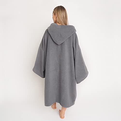 Brentfords Towel Poncho Adult Hooded Large Bath Swim Surf Beach Absorbent Dry Microfiber Changing Robe for Men Boys Quick Dry, Charcoal Grey — view 3