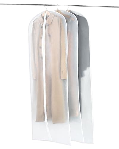 OTraki 3 Pcs Clothes Covers, Garment Bags PEVA Dustproof 60 x 180cm(24"x71"), Moth Proof Zip Suit Protector Bag Translucent, Waterproof, Hanging Dress Bag Long Clothes Storage Cover for Costumes Suits
