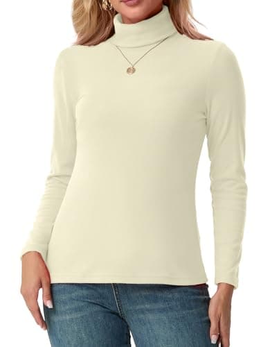 IWOLLENCE Turtleneck Women Thermal Tops Polo Neck Jumpers (Cream, M) — view 4