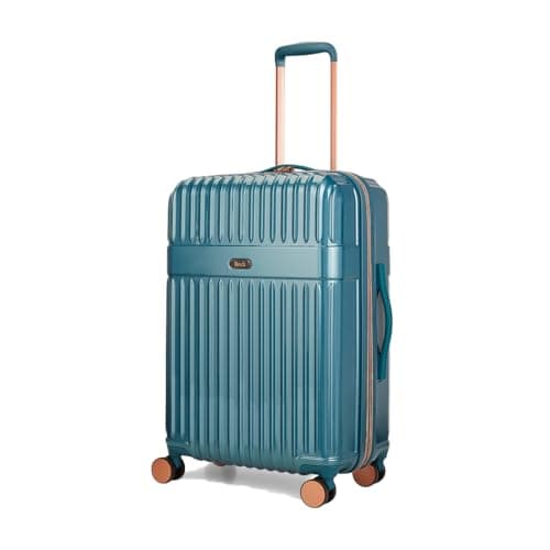 Rock Selene Medium Expandable Hard Shell Hold Suitcase in Blue - Elegant Design, 360 Swivel-Wheels, Telescopic Handle, Metallic Finish, Copper Accents & TSA Combination Lock - 66x45x31cm 3.9KG