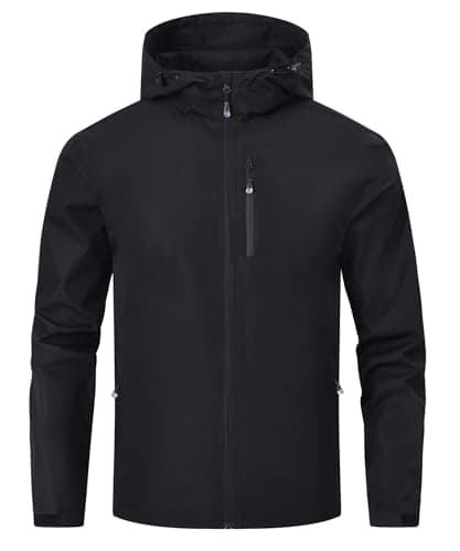 Huayuzh Mens Waterproof Jacket Men's Outdoor Jackets Lightweight Rain Coat Packable Windproof Softshell Hiking Camping Black M