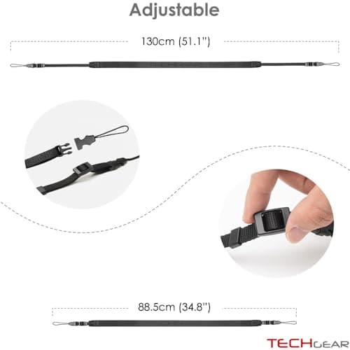 TECHGEAR Adjustable Shoulder Strap, Universal Replacement Neck & Crossbody Carry Strap with Quick-Release Buckles for iPad, Tablet, Camera, Laptop & Messenger Bags, Phone Cases, 130cm, Nylon, Black — view 3
