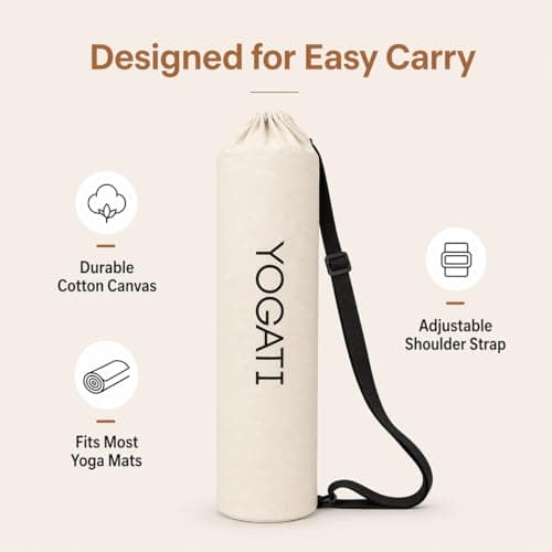 YOGATI® Yoga Mat Bag | Large Synthetic Cotton Yoga Mat Bags for Women and Men with Adjustable Strap | Perfect for Pilates and Exercise Mats | 19x80 cm Yoga and Pilates Mat Bag. White — view 2