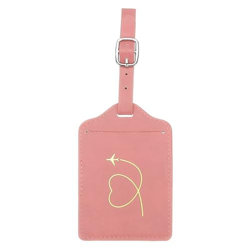 PATIKIL Suitcase Luggage Tags, Pink Heart Leather Name Tags Airplane Bag Accessories Travel Essentials for Flying Hotel Check in Luggage Bags Men Women, 1 Pcs