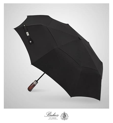 Balios Folding Umbrella Real Wood Handle Auto Open Close Black — view 3