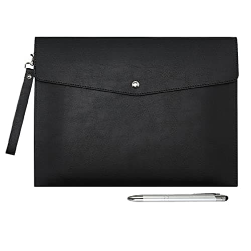 Wonderpool A4 Faux Leather Envelope Documents Multifunction Folders Stationery Bag -Portfolio File for Paper Letter Stationery Organizer and Tablet Case PC Sleeve (Black)