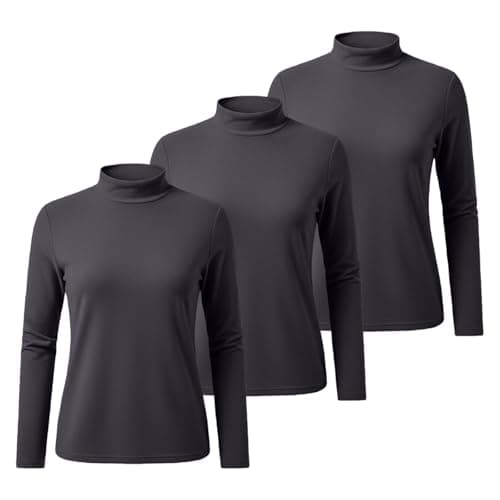 YCBMINGCAN Pack of 3 Women's Thermal Shirt Long Sleeve & Turtleneck Shirt Lightly Lined Soft Basic Top with Stand-Up Collar Thin Fleece Undershirt Winter Tops for Women, #1-grey, M — view 5