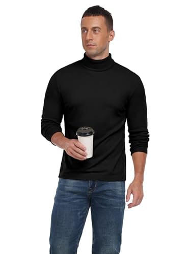 QIXING Men's Thermal Turtleneck Top, Long Sleeve Base Layer, Black, M — view 5