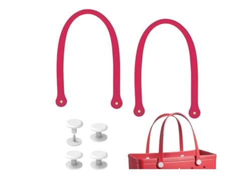 Replacement Straps for S/M Beach Bag, Replacement Handles with 4 Snaps for EVA Rubber Beach Bag, EVA Bag Strap Replacement, Small Rubber Beach Bag Repair Kit (Red)