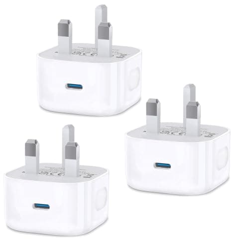 USB C Plug,3 Pack USBC iPhone 17 16 15 Charger UK Wall Plug 20W Type C Port Fast Charging Head Plug Compatible with i Phone 17 ProMax/17Air/16e/16Plus/16 Pro,15/14/13/12,Apple Watch,iPad Pro Air Mini