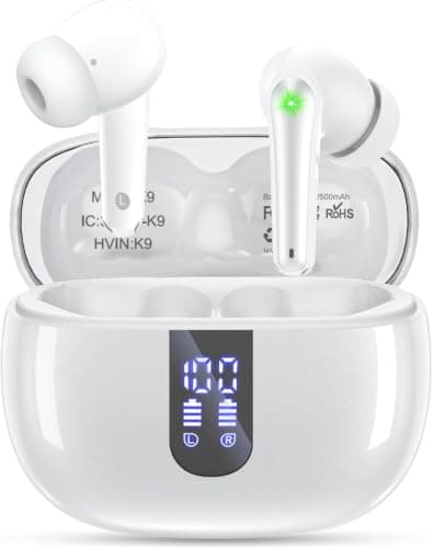 100H Bluetooth 6.0 Wireless Earbuds, Ear Buds 14.2mm Drivers with Big Bass Earphones, Air Pro 4 3 with ENC Noise Cancellation, 3g Lite In Ear Headphones, IP7 for iPhone Samsung Google Android, White