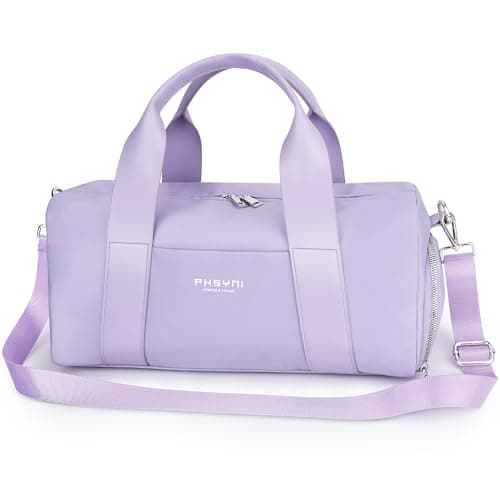 Small Gym Bag for Girls Kids,Sport Duffle Bag for Women Fitness Workout, Travel, Dance, Ballet, Swim with Shoes Compartment & Waterproof Pocket,Easy Carrying Pu Leather Handle (Purple,16"-Small)