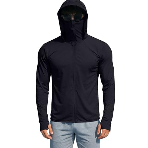 Mens UPF 50+ Sun Protection Hoodies with Mask SPF UV Rash Guard Jackets Summer Casual Long Sleeve Top Lightweight Breathable Shirt Pullover Fishing Running Hiking Athletic Outdoor Performance Uk M-4XL — view 5