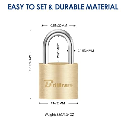 4 Pack Luggage Locks with Keys, Brass Padlock, Solid Copper Travel Waterproof Keyed Lock Unbreakable, Outdoor Metal Lock for Lockers, Bags, Backpack, Gym, Gate, Toolbox-Golden — view 2