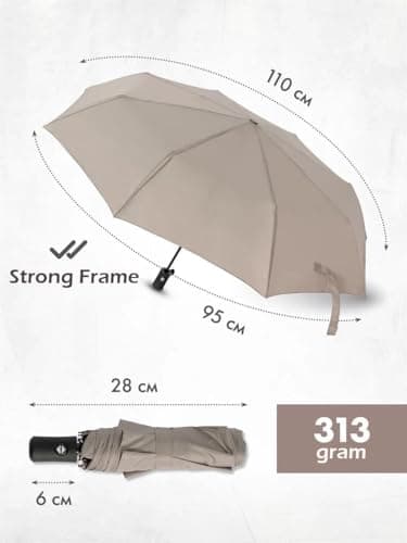 UK-UNIQUE Windproof Travel Umbrella - Compact, Light, Automatic, Strong and Portable - Wind Resistant, Small Folding Backpack Umbrella for Rain - Men and Women (Light Grey) — view 2