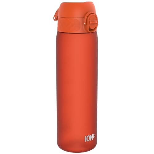 Ion8 Water Bottle, 500 ml/18 oz, Leak Proof, Easy to Open, Secure Lock, Dishwasher Safe, BPA Free, Hygienic Flip Cover, Carry Handle, Fits Cup Holders, Easy Clean, Carbon Neutral, Hearty Orange