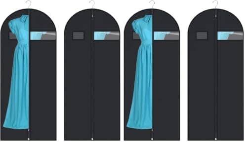 4 Pack Garment Bags Dustproof Garment Covers with Clear Window and Pocket Foldable Clothes Covers with Zip Waterproof Hanging Storage Bags for Suits Shirts Dresses Coats (60X152CM)