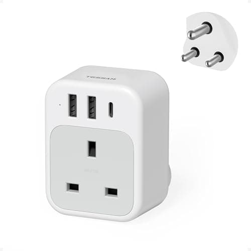 TESSAN South African Plug Adapter, UK to South Africa Plug Adapter with USB