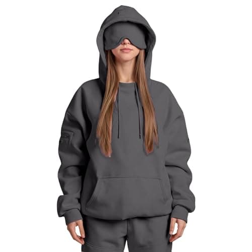 Travel Hoodie For Women Hoodies With Eye Mask Built In Ladies Oversized Hoodies Hooded Sweatshirt Pullover Tops Long Sleeve Sweatshirts Autumn Winter Thermal Fleece Tops With Pockets Trendy Outfits — view 4