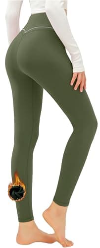 JOYSPELS Womens Thermal Fleece Lined Leggings, Warm High Waisted Gym Winter Leggings, Winter Yoga Pants for Women with Pockets UK - Army Green - S — view 2