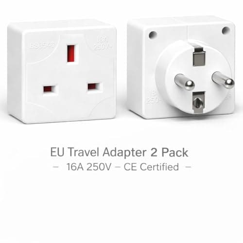EU Travel Adapter 2 Pack – UK to EU Plug (Type C) – 3 Pin to 2 Pin Converter – 16A 250V – Compact, Portable & Heat-Resistant – CE Certified – European Travel Essential – White — view 2