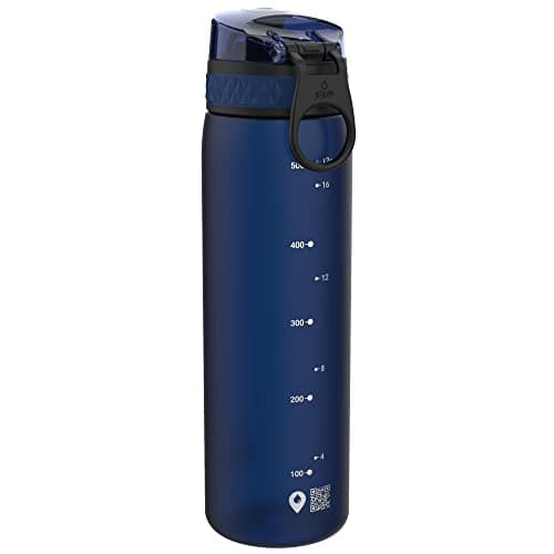 Ion8 Water Bottle, 500 ml/18 oz, Leak Proof, Easy to Open, Secure Lock, Dishwasher Safe, BPA Free, Hygienic Flip Cover, Carry Handle, Fits Cup Holders, Easy Clean, Carbon Neutral, Navy Blue — view 5