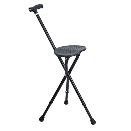 Walking Stick with Seat & Light, Folding Canes Adjustable Height for Seniors, Alloy Crutch Chair with Magnetic Therapy Stone Heavy Duty Walking Cane with Folding Seat 200Kg