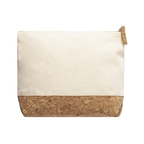 Women's Natural Cork Cotton Cosmetic Bag with Zip, Travel Makeup Bag