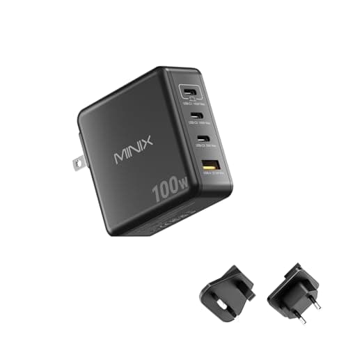 MINIX 100W USB C Ladegerät, 4-Port USB-A/C Foldable Fast PPS Gan Charger (Max 100W/30W/22.5W), Compatible with MacBook Pro/Air, iPad, iPhone 15/16 Pro, Galaxy S24, and More for Home, Traveling