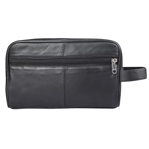 RAS WALLETS Mens Womens Genuine Leather Toiletry Bag – Hanging Travel Wash Bag, Shaving Kit, Cosmetic Makeup Case Pouch Bag for Gym & Overnight Trips – 3540 (Black) — view 5