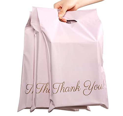 Mailing Bags, 60pcs Rose-Gold Poly Parcel Bags 10x14 Inch(25x35cm) with Handle and “Thank You” Self Seal Waterproof Envelope Shipping Bag for Assorted Post Shipping Parcels Package Bag