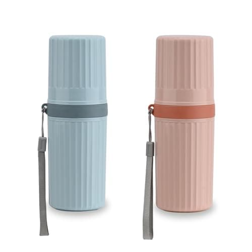 YoHyien 2 Pcs Travel Toothbrush Case, Waterproof Travel Toothbrush Holder, Portable Toothbrush Cup, Dustproof Toothbrush Storage Case, Ideal for Business Trip, Home, School, Camping (Blue + Pink)