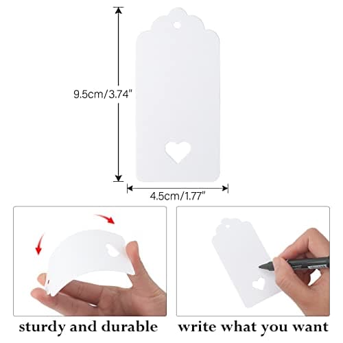G2PLUS White Gift Tag with Heart: 50PCS Blank Paper Tags with String, 4.5cm x 9.5cm Large Gift Labels for Wedding Favors, Presents, 300g/m² — view 2