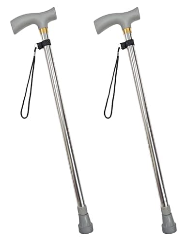 2 x Telescopic Walking Sticks - Lightweight Height Adjustable Aluminium Mobility Aid with Ergonomic Handle & Non-Slip Rubber Foot