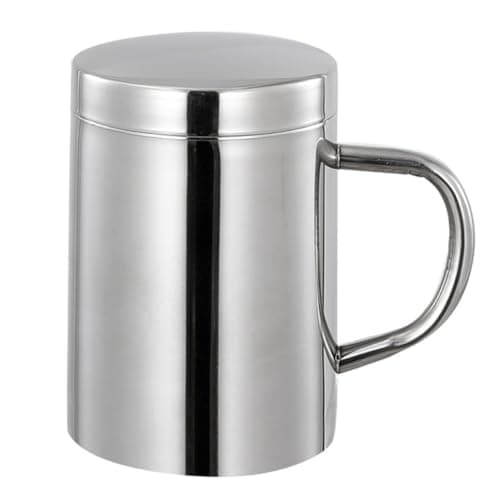 FUNNETOYU Stainless Steel Double-Layer Mug Silver with Handle